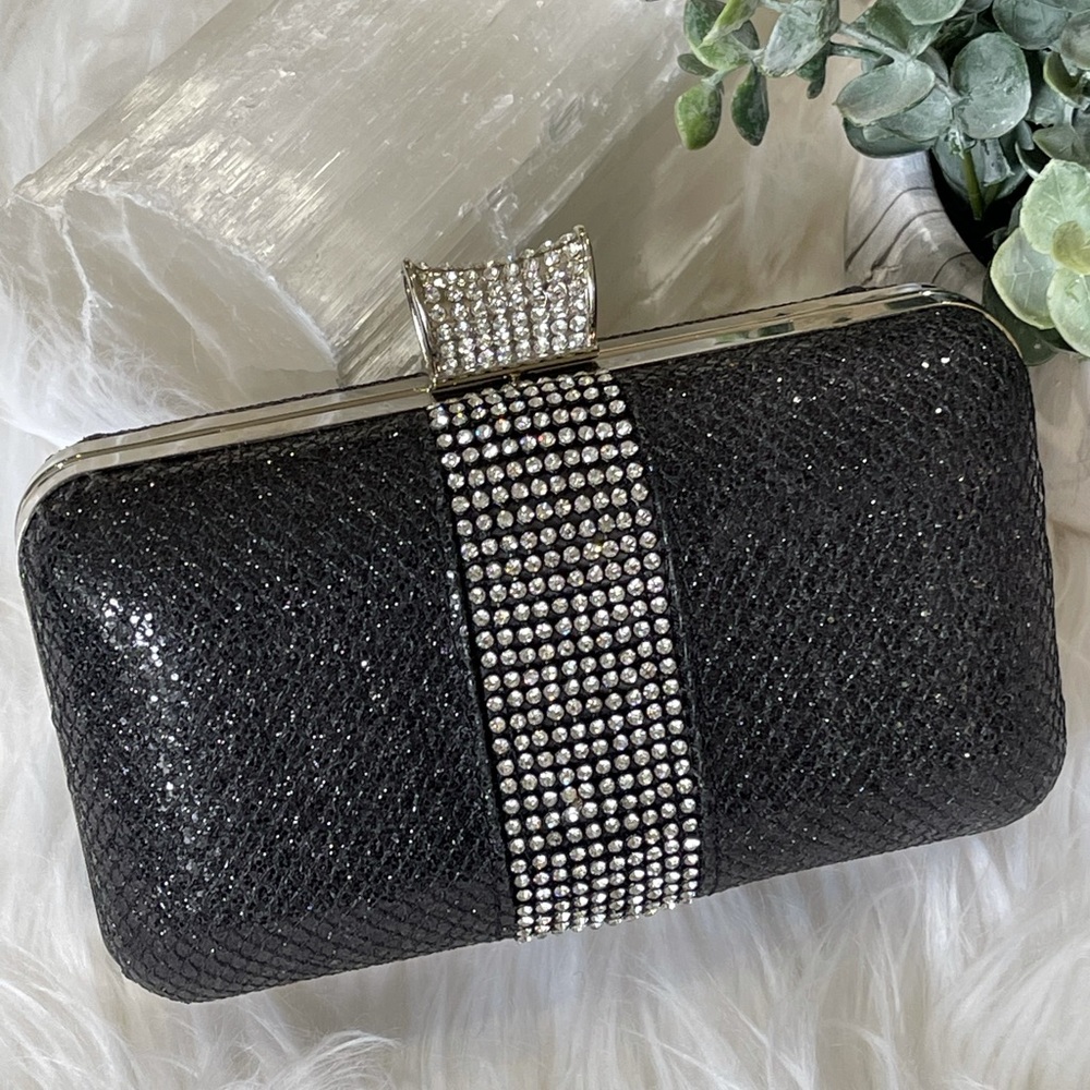 CRYSTAL ENCRUSTED EVENING BAG beaded EVENING BAG💥black w chain TIMELESS CLASSIC - Picture 9 of 10